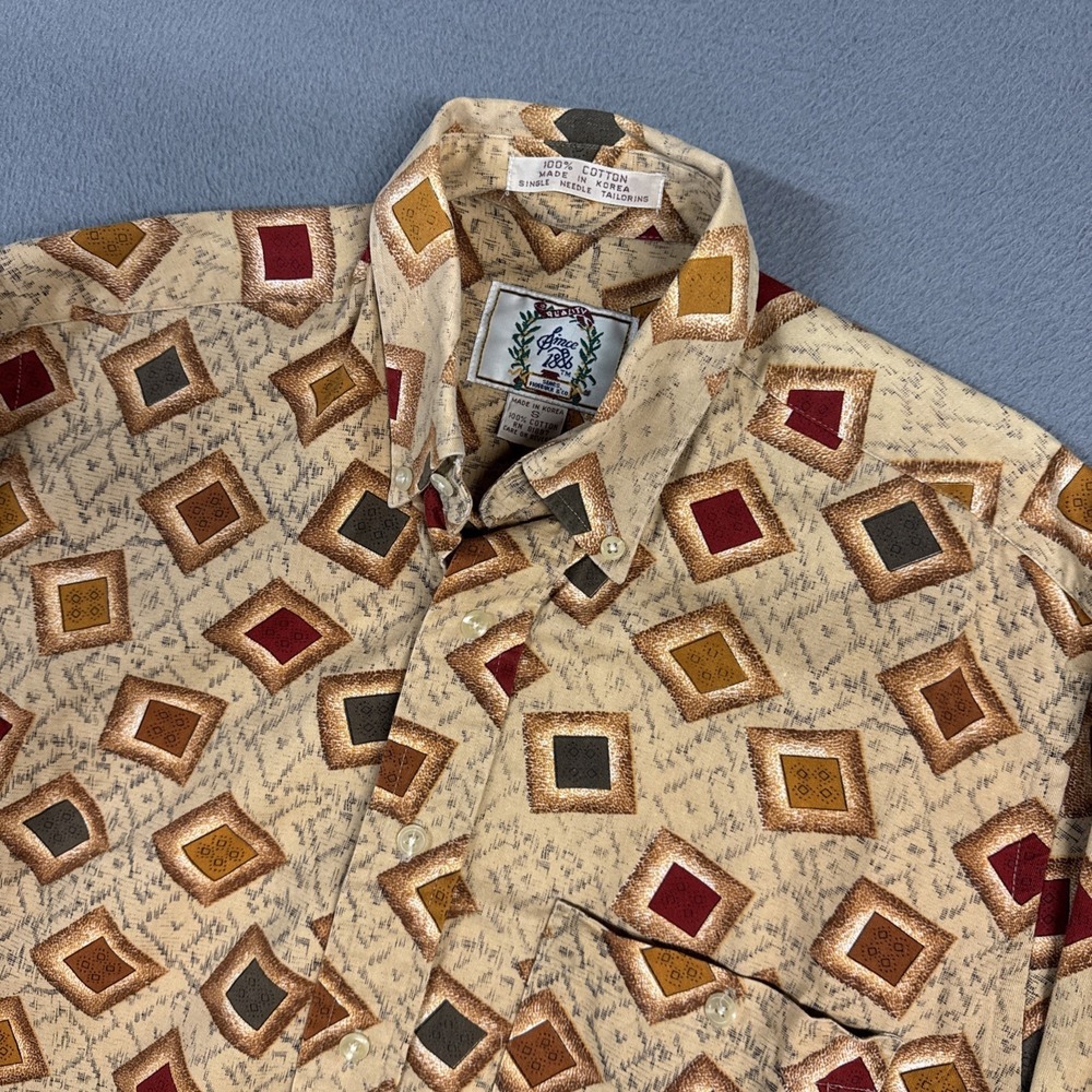 Vintage Sears Roebuck Co Shirt Mens Small Brown Geometic Long Sleeve Button Down